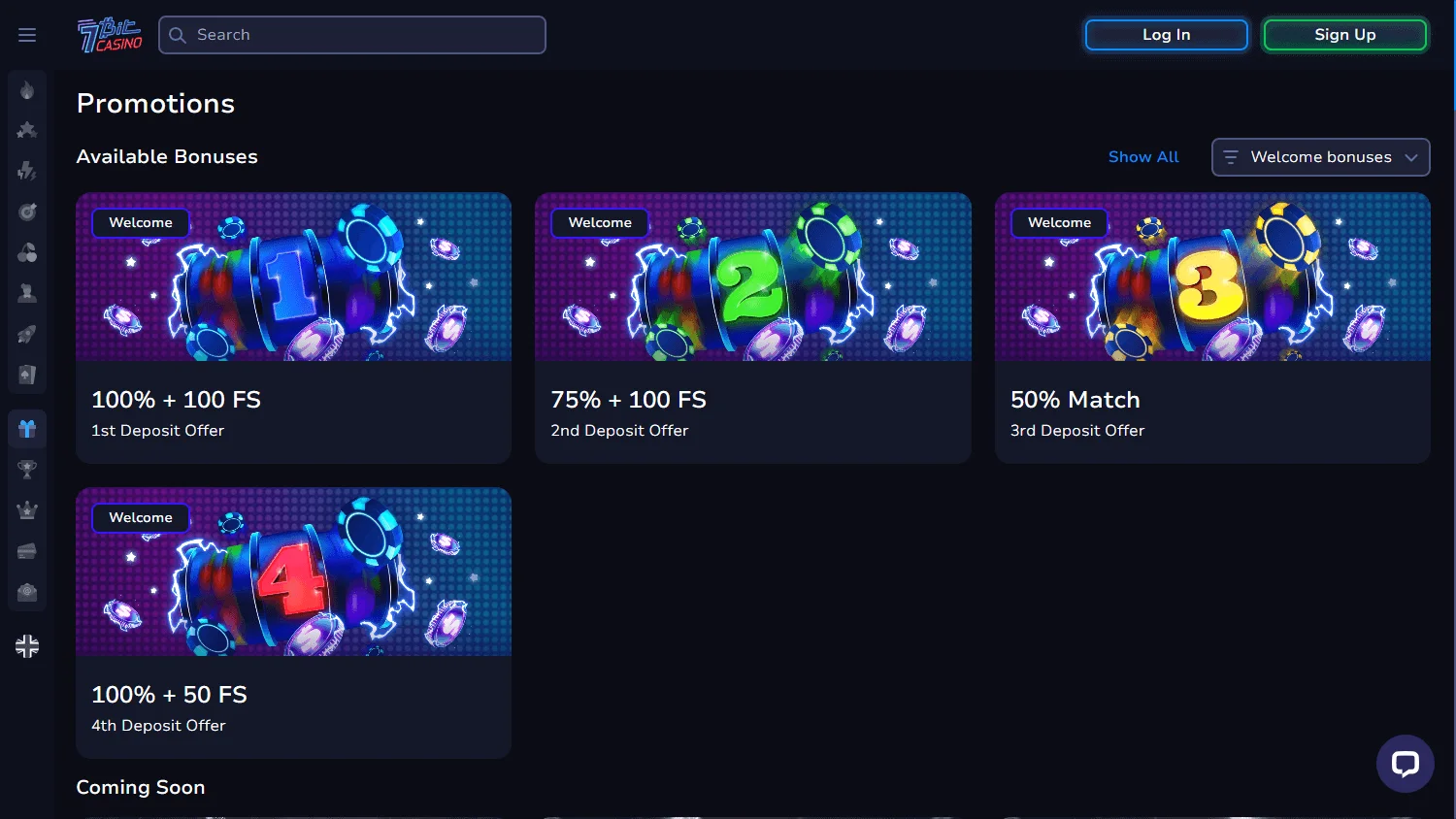 7BitCasino desktop promotions screen