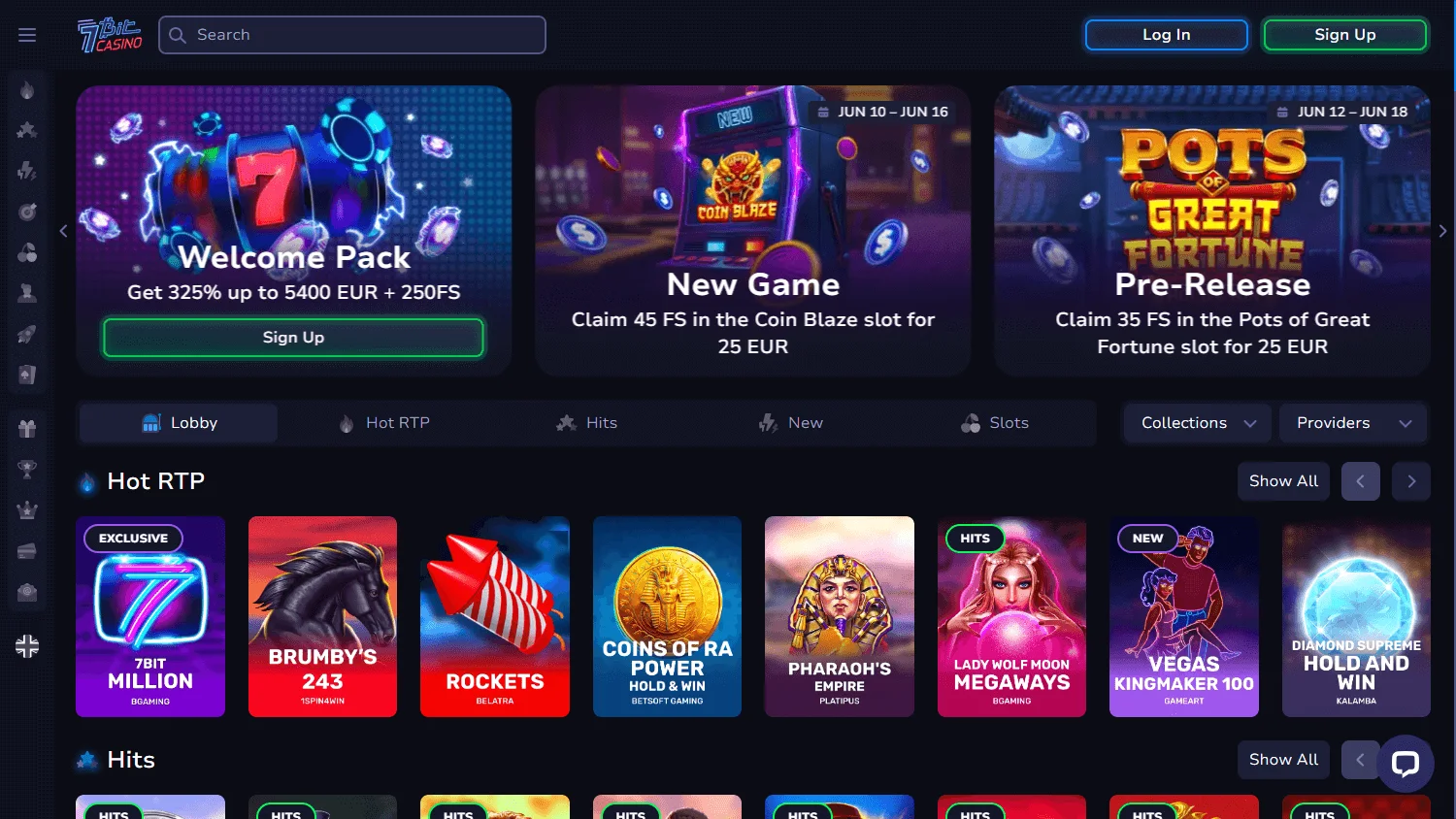 7BitCasino desktop home screen